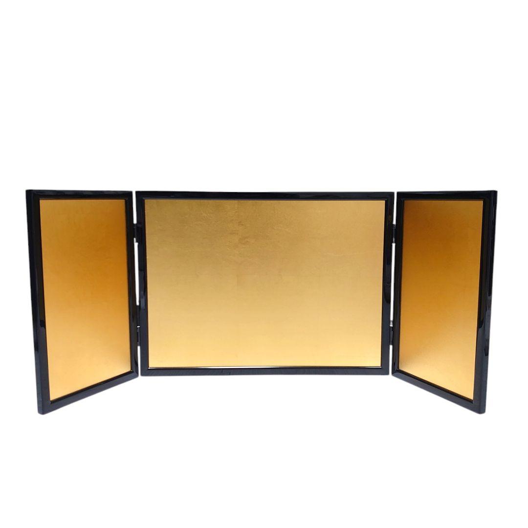 金沢箔 金屏風 三曲 木製 黒枠 逸品飾り 伝統工芸品