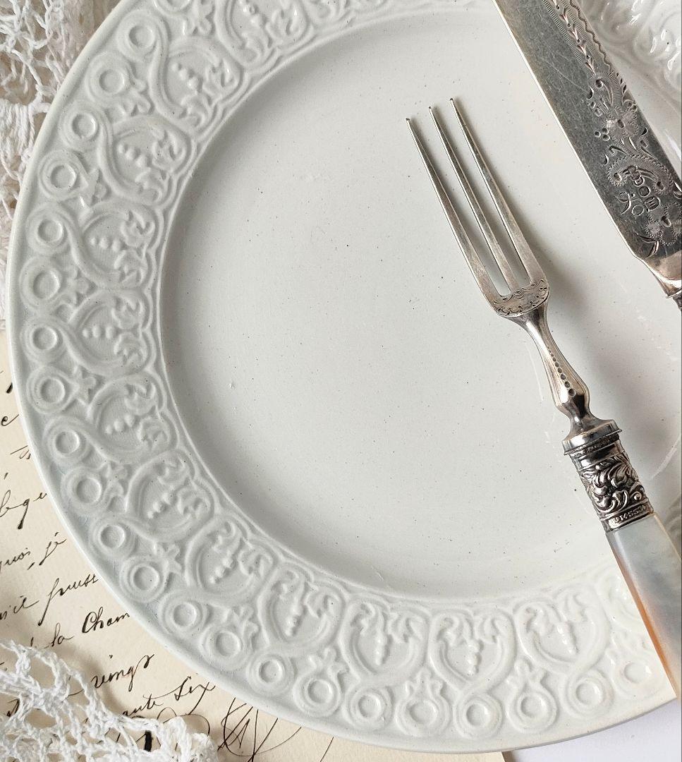 希少　美品　クレイユモントロー　レリーフ皿　フランスアンティーク