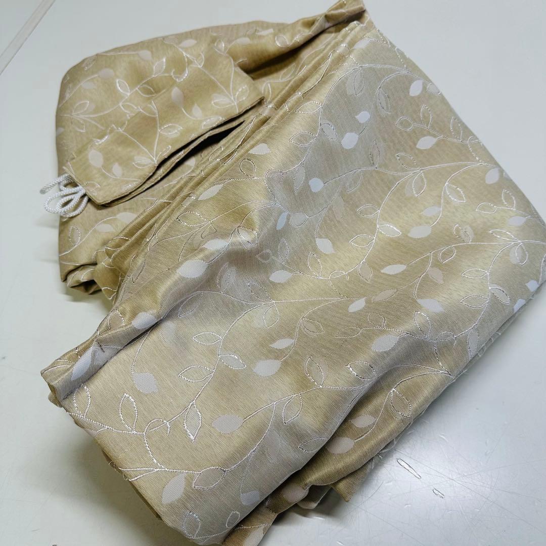 刺繍　カーテン　幅150cm×丈200cm2枚　 リーフ　イエロー