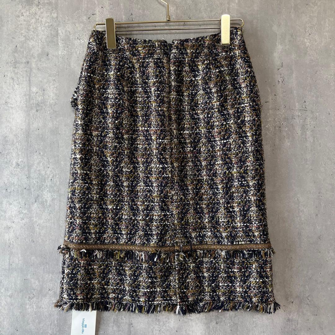新品✨Viaggio Blu 高級ツイード タイトスカート 秋冬　フリンジ