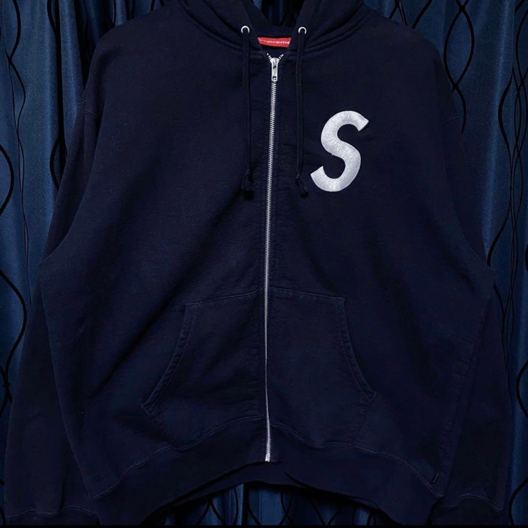 ネイビー　S Logo Zip Up Hooded Sweatshirt