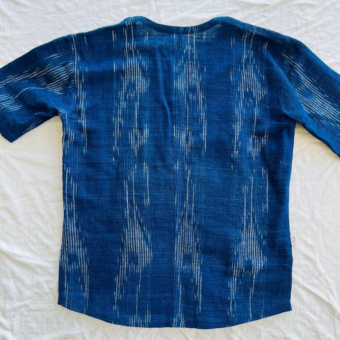 【未使用】うさとの服 usaato 藍染 絣 かすり 半袖 シャツ インディゴ