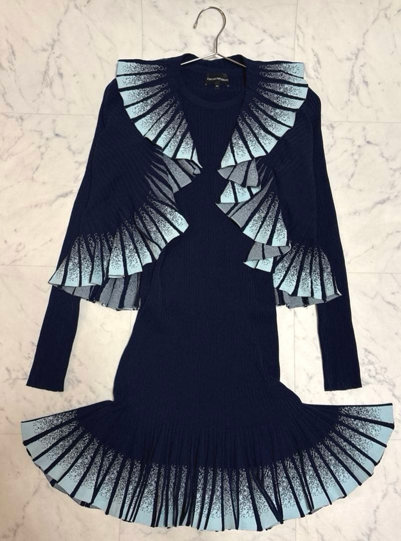 EMPORIO ARMANI グラデーション カーディガン フリル ワンピース