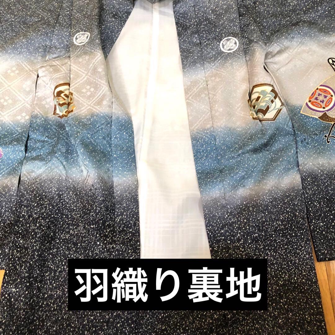 七五三 五歳‼️キッズモデル撮影一回美品淡い青系に鷹柄‼️ラメ暈し 完全フルセット‼️