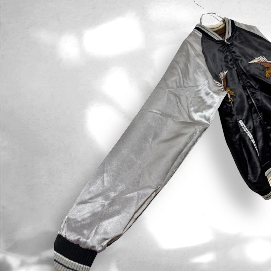 希少スカジャン リバーシブルジャンパー日本地図 鷹刺繍　ドクロ桜　M（a1