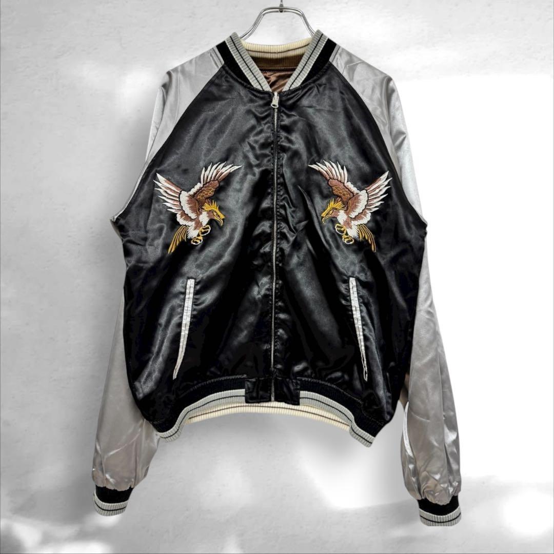 希少スカジャン リバーシブルジャンパー日本地図 鷹刺繍　ドクロ桜　M（a1