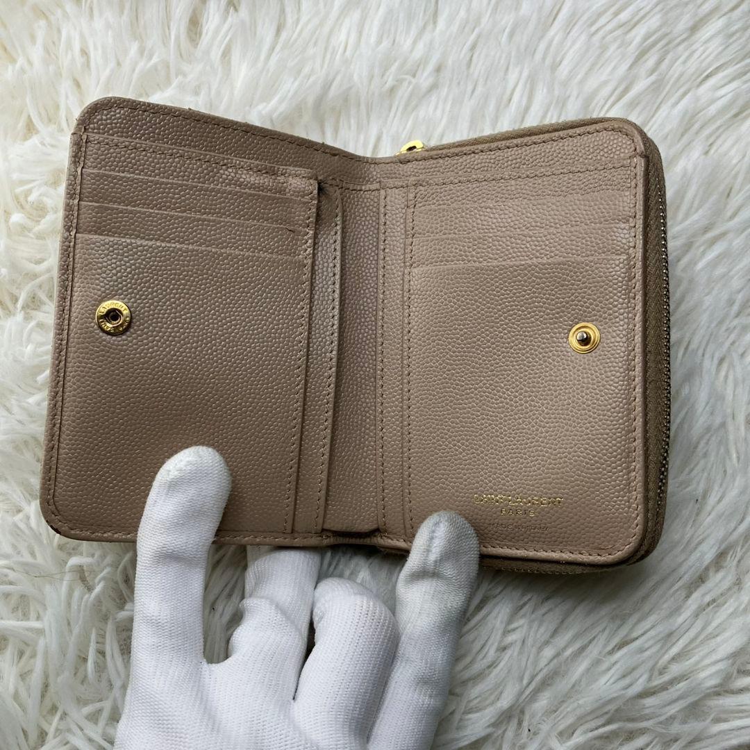 美品✨イヴサンローラン YSL 財布 コンパクト ベージュ レディース