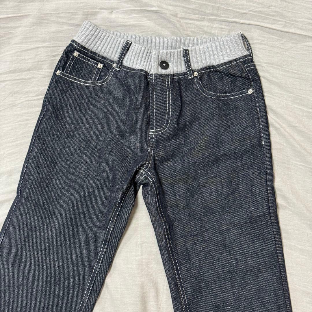 ダークデニム スキニーパンツ リブ裾付き スプライス 個性的 ローライズ