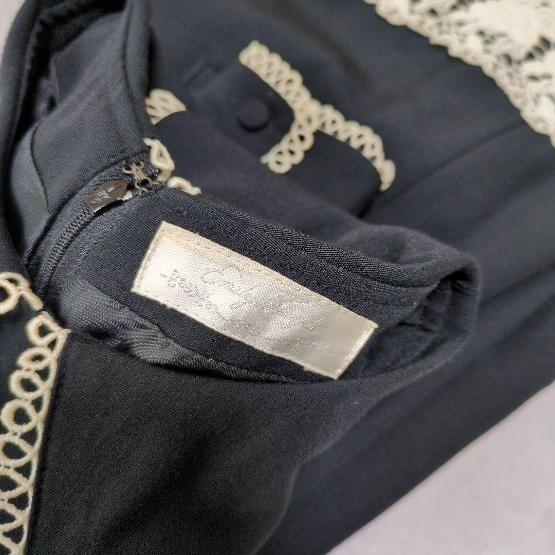 希少✨️ Emily Temple 花刺繍レースワンピース ビッグカラー 黒