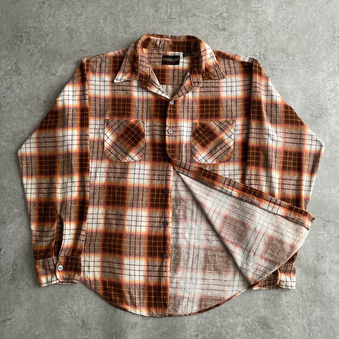 ド渋 神配色 70s CHANDLER オンブレ プリント ネルシャツ XL