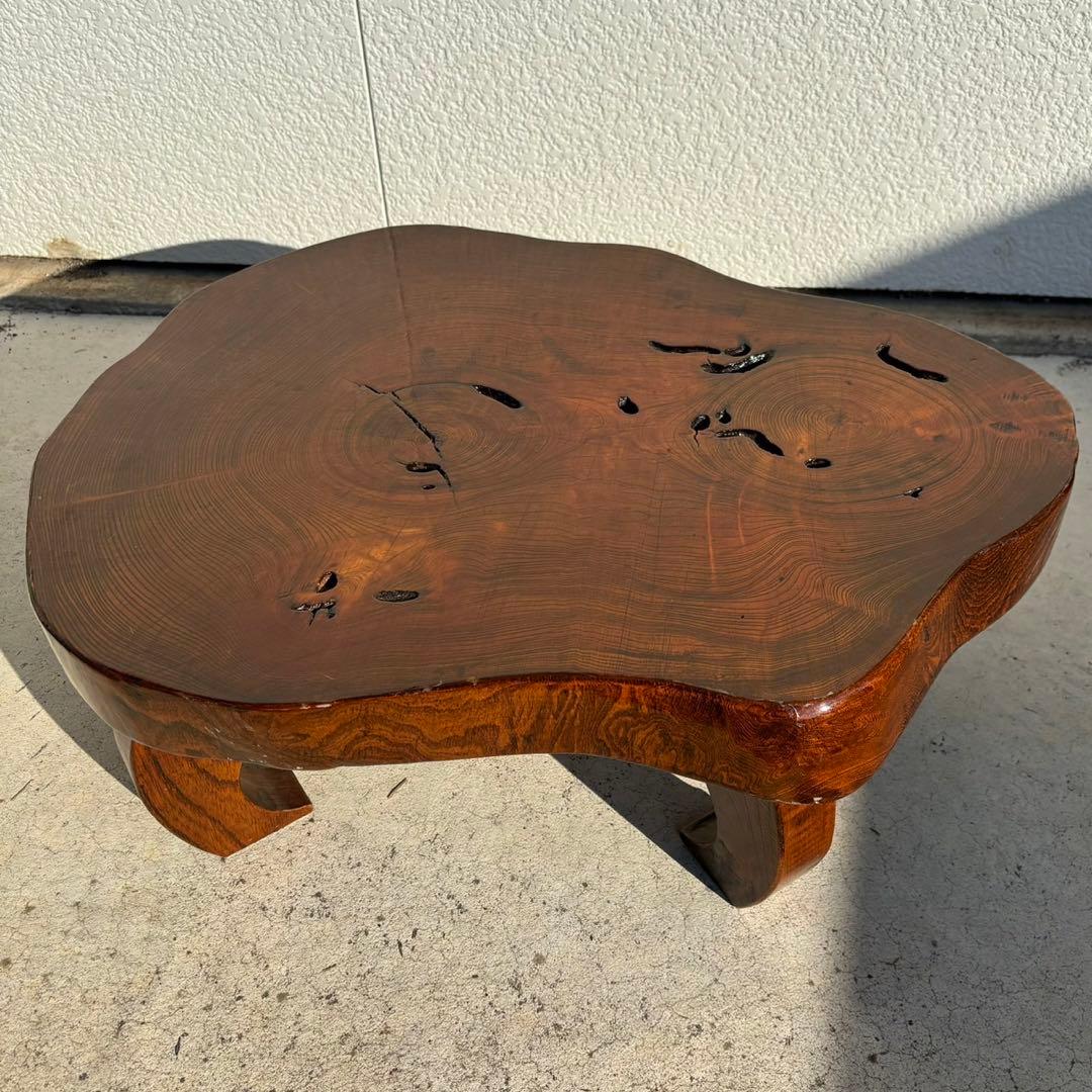 希少　昭和レトロ　一枚板　座卓　ローテーブル　脚付　ミニサイズ　机　欅　ケヤキ