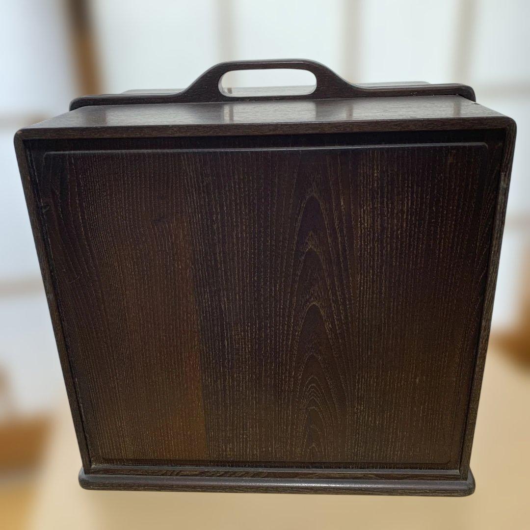 茶箱　煎茶道具箱　木製茶箱 2段収納 編み込みデザイン　古美術 持ち運び　野点