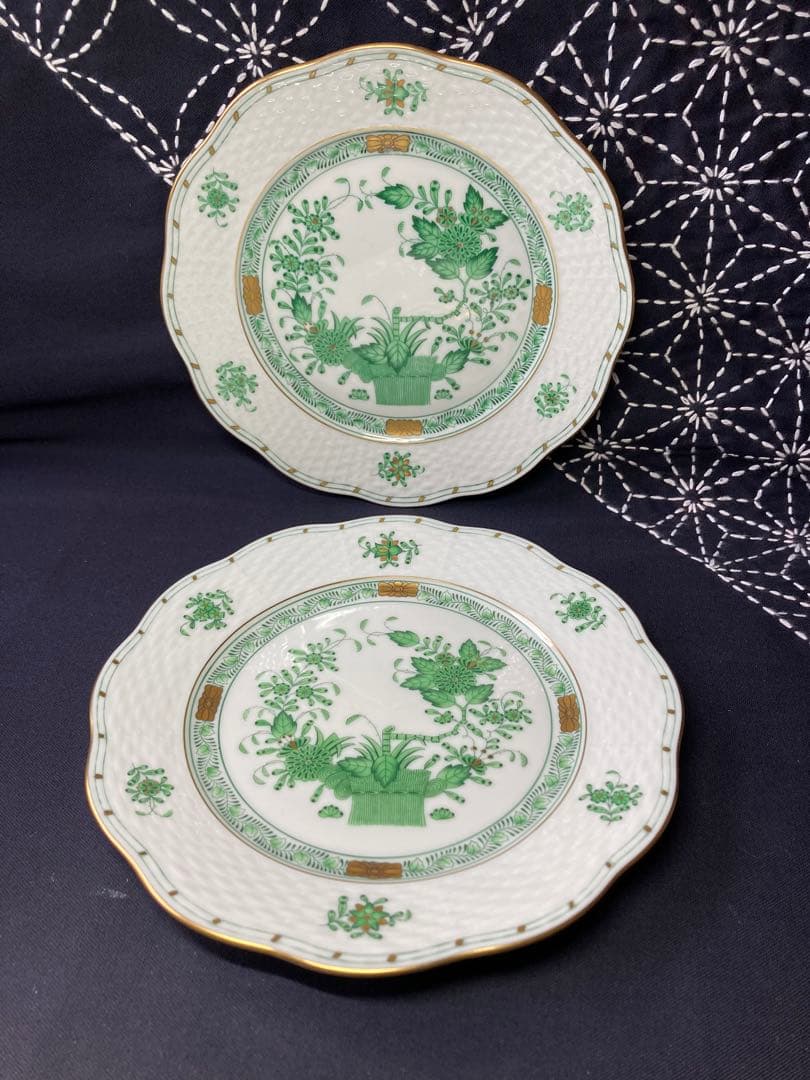 ヘレンド　インドの華　グリーン　プレート　19cm2枚