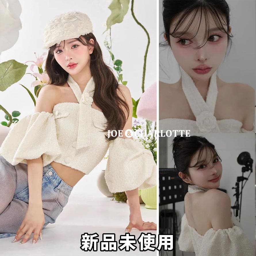 ダーリッチ darich ホルターネックオフショルツイードトップス ホワイト