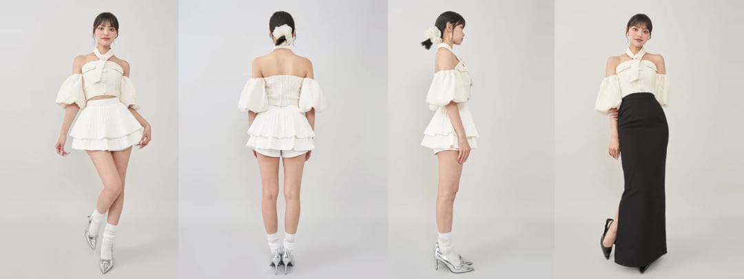 ダーリッチ darich ホルターネックオフショルツイードトップス ホワイト