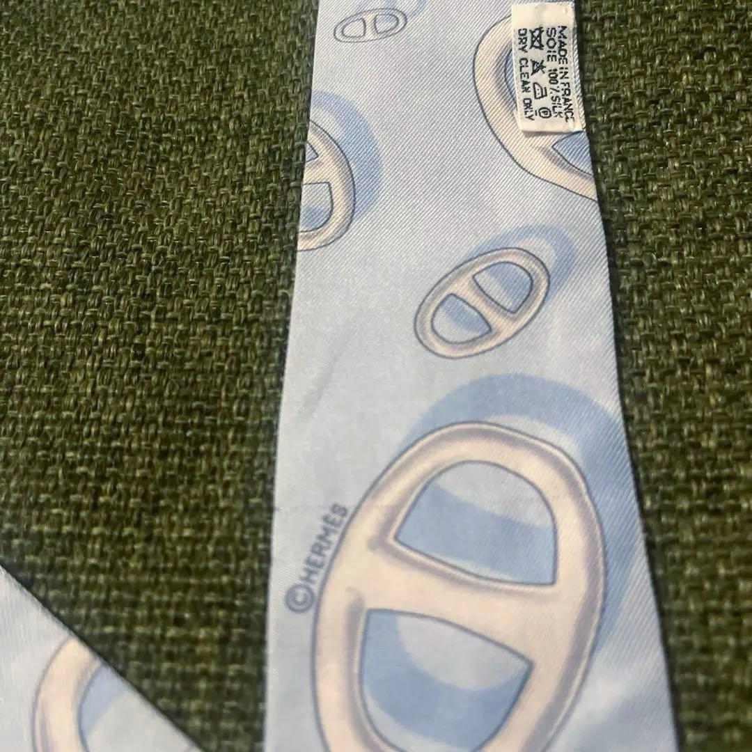 【人気柄】HERMES エルメス ツイリー シェーヌダンクル柄 水色 箱無し