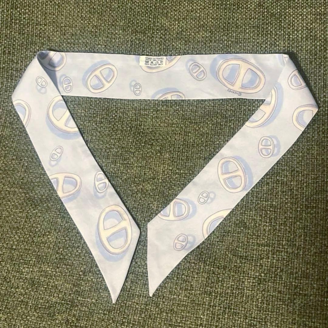 【人気柄】HERMES エルメス ツイリー シェーヌダンクル柄 水色 箱無し