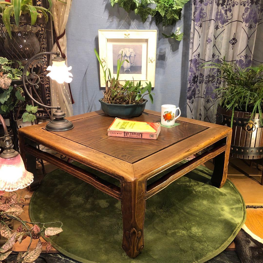 Sale 和骨董　国産アンティーク　栓無垢材　座卓　ちゃぶ台　リビングテーブル