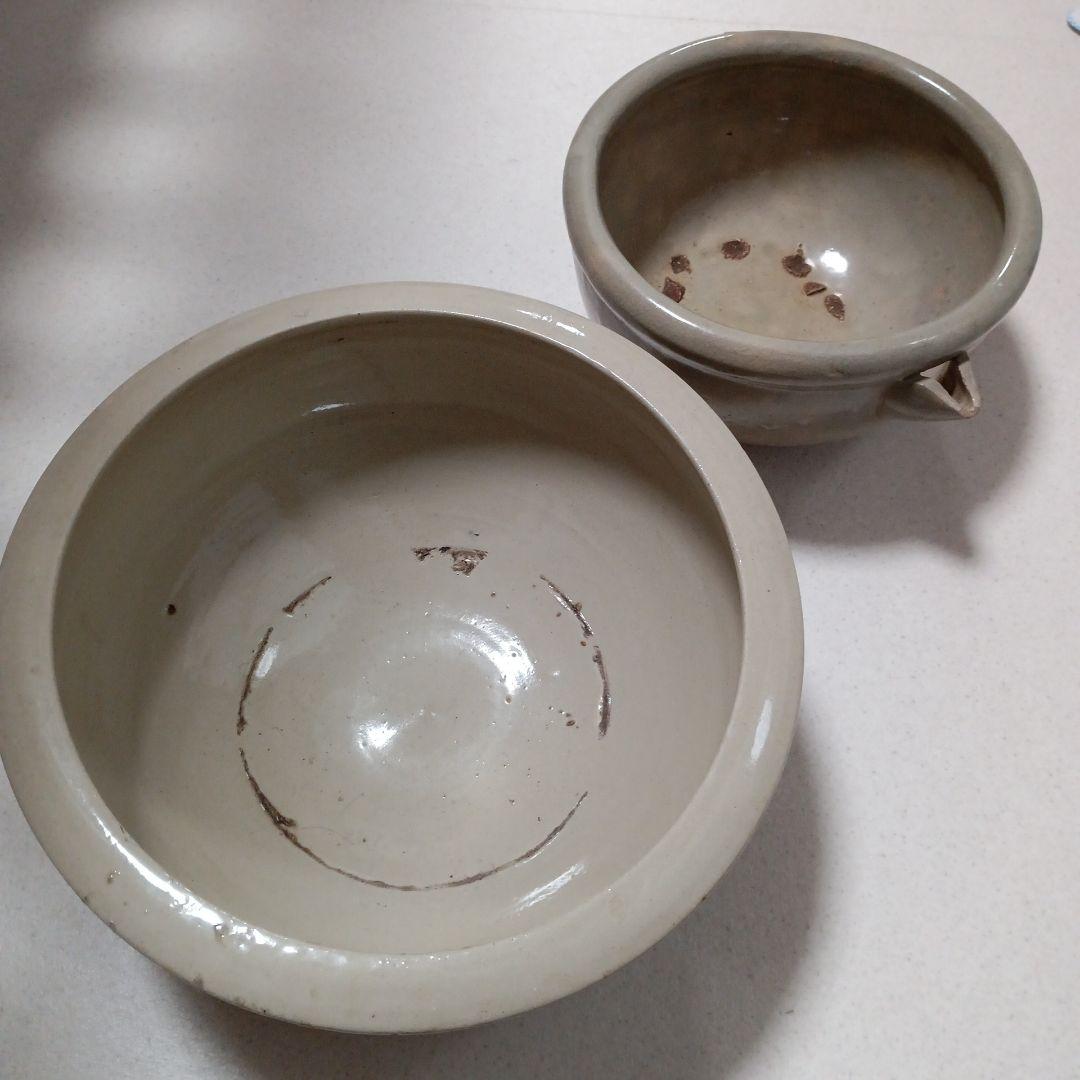 古い瀬戸焼の大鉢　片口　セット　金魚鉢　捏鉢などに　古民具民芸　骨董
