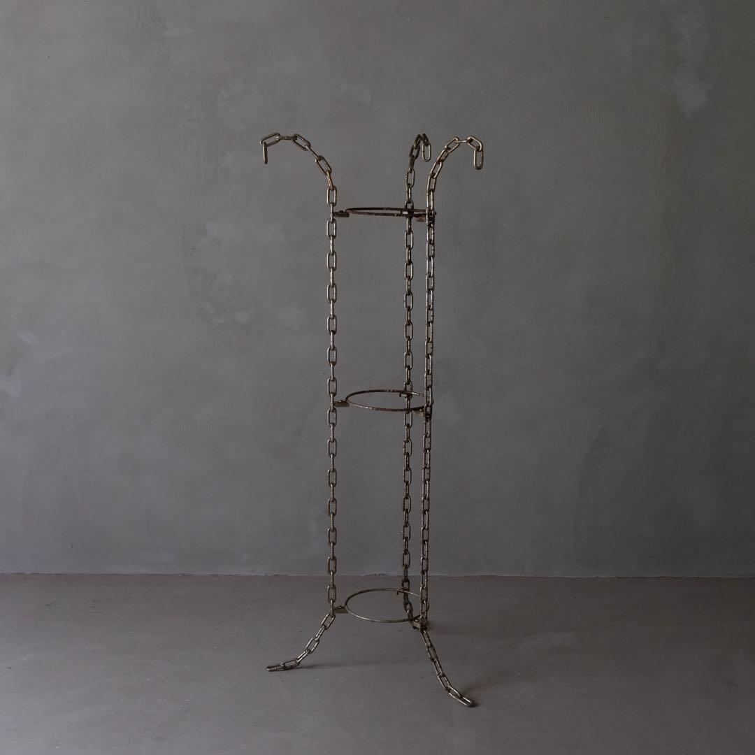 鉄鎖のスタンド　アイアン チェーン プランター ハンガーラック オブジェ 古道具