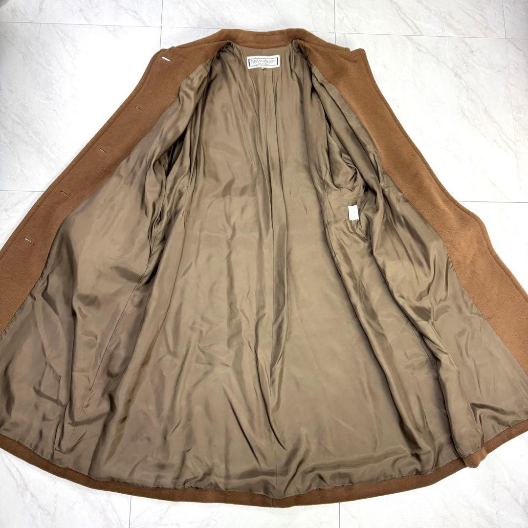 美品 イヴサンローラン 丸襟 ウール ロングコート ブラウン M