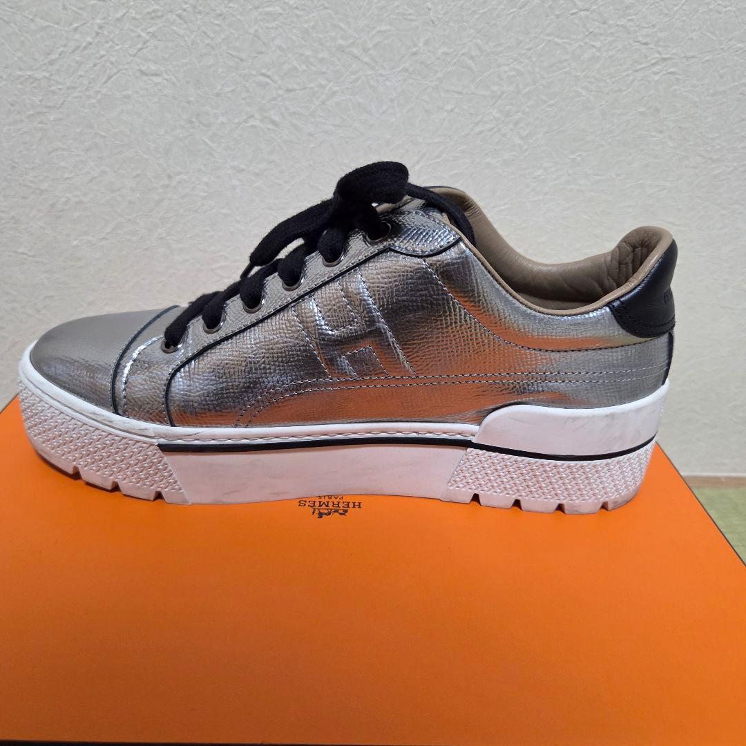HERMES ヴォルテージ Hエンボス 刻印 レザー 厚底スニーカー 37.5