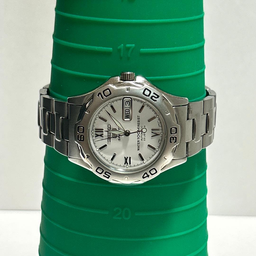 稼働 SEIKO5 セイコー5 裏スケ 自動巻き 白文字盤 23石 腕時計