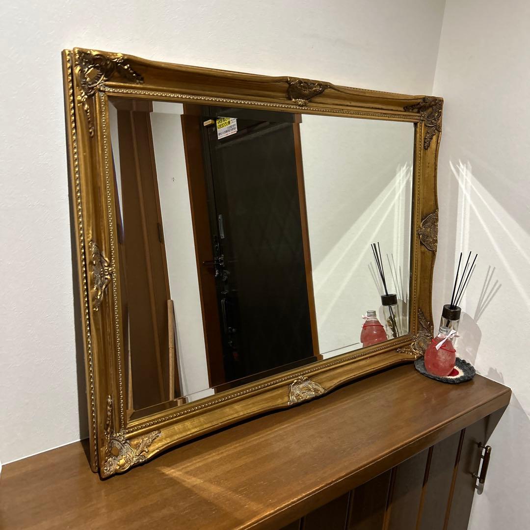 ④イギリスアンティーク調鏡✳︎大きな鏡✳︎金色フレーム