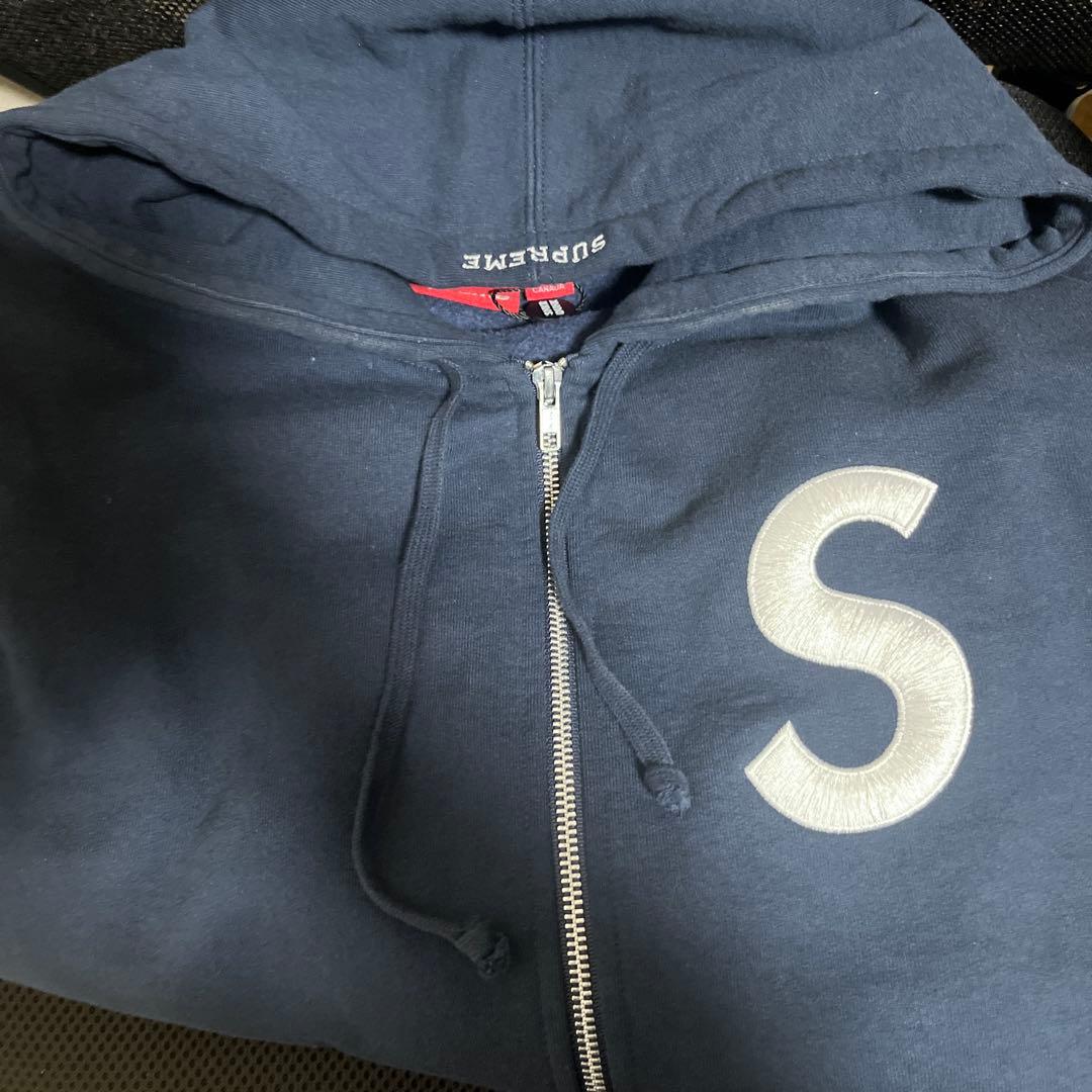 Supreme Sロゴ ジップパーカー ネイビー