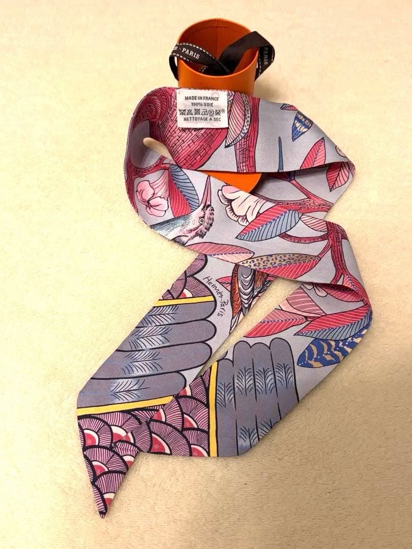 HERMES エルメスツイリーシルクスカーフ バード エルメスヘアバンド