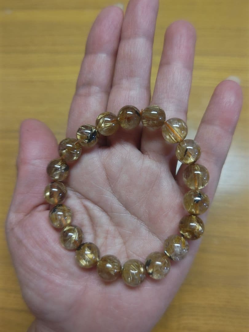 タイチンルチルブレスレット　ヘマタイト共生　　天然石　美品　約10ミリ玉