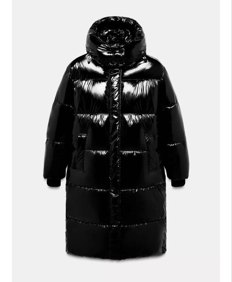 タグ付き新品★ZARAのシャイニーロングアノラック★Lサイズ★ブラック色