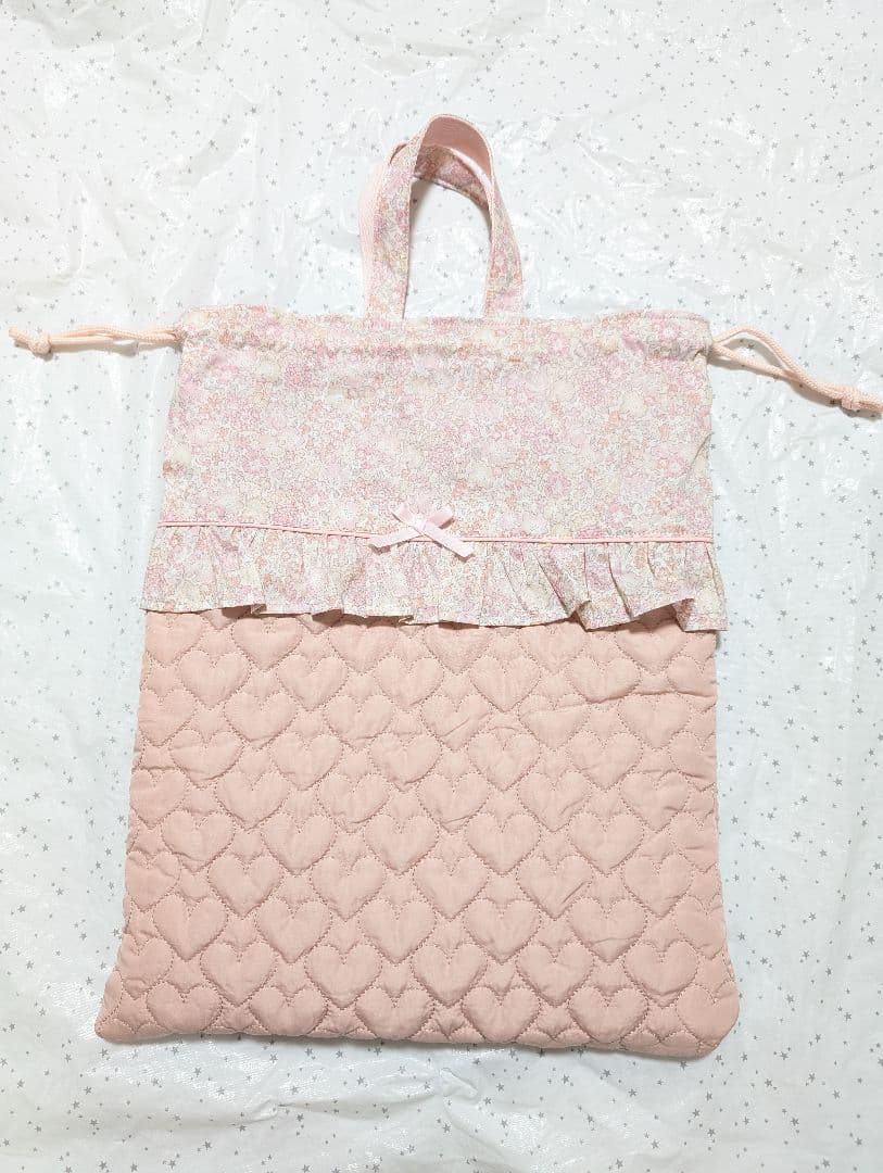 リバティ　キラキラミシェル×ハートキルト　レッスンバッグ上履き入れ体操服袋