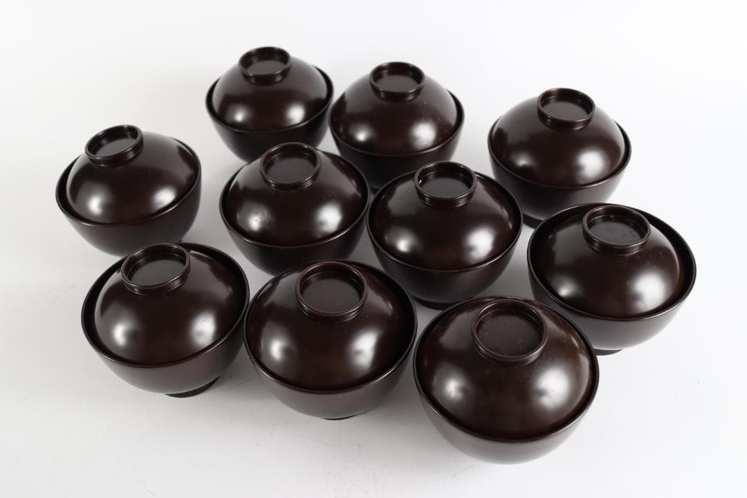 平安 象彦 花蒔絵 黒喰吸物椀 十客