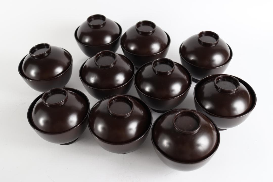 平安 象彦 花蒔絵 黒喰吸物椀 十客