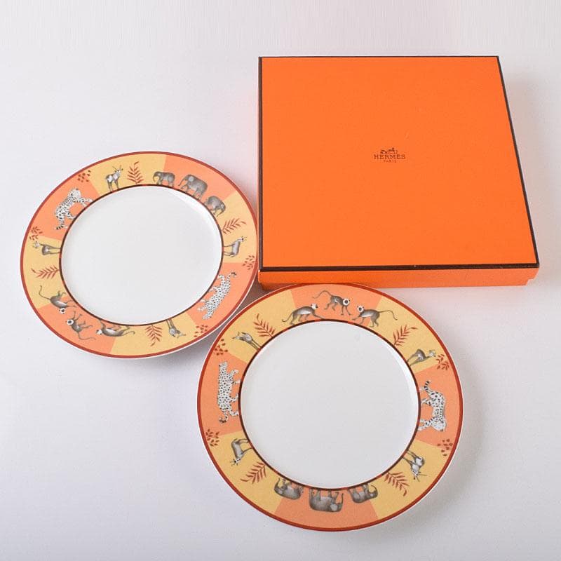 HERMES　エルメス　アフリカシリーズ　ペアプレート　箱付　M　R9131