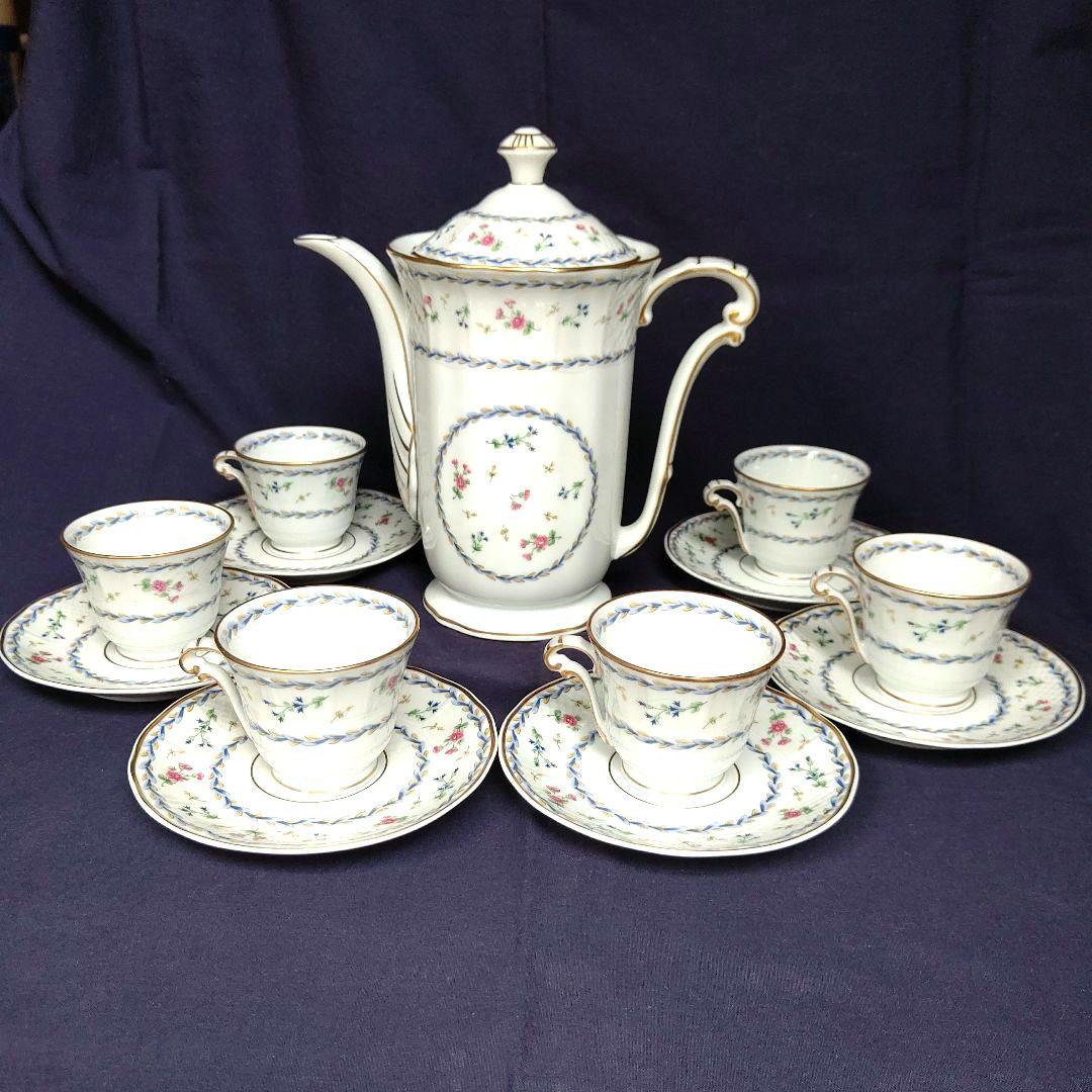 廃盤希少リモージュベルナルド窯アルトワブルーポット&デミタスカップ&ソーサ6客