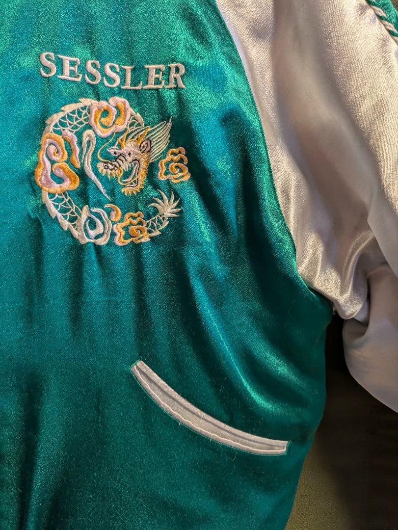 スカジャン　龍　和柄　緑　グリーン　size:XLサイズ相当