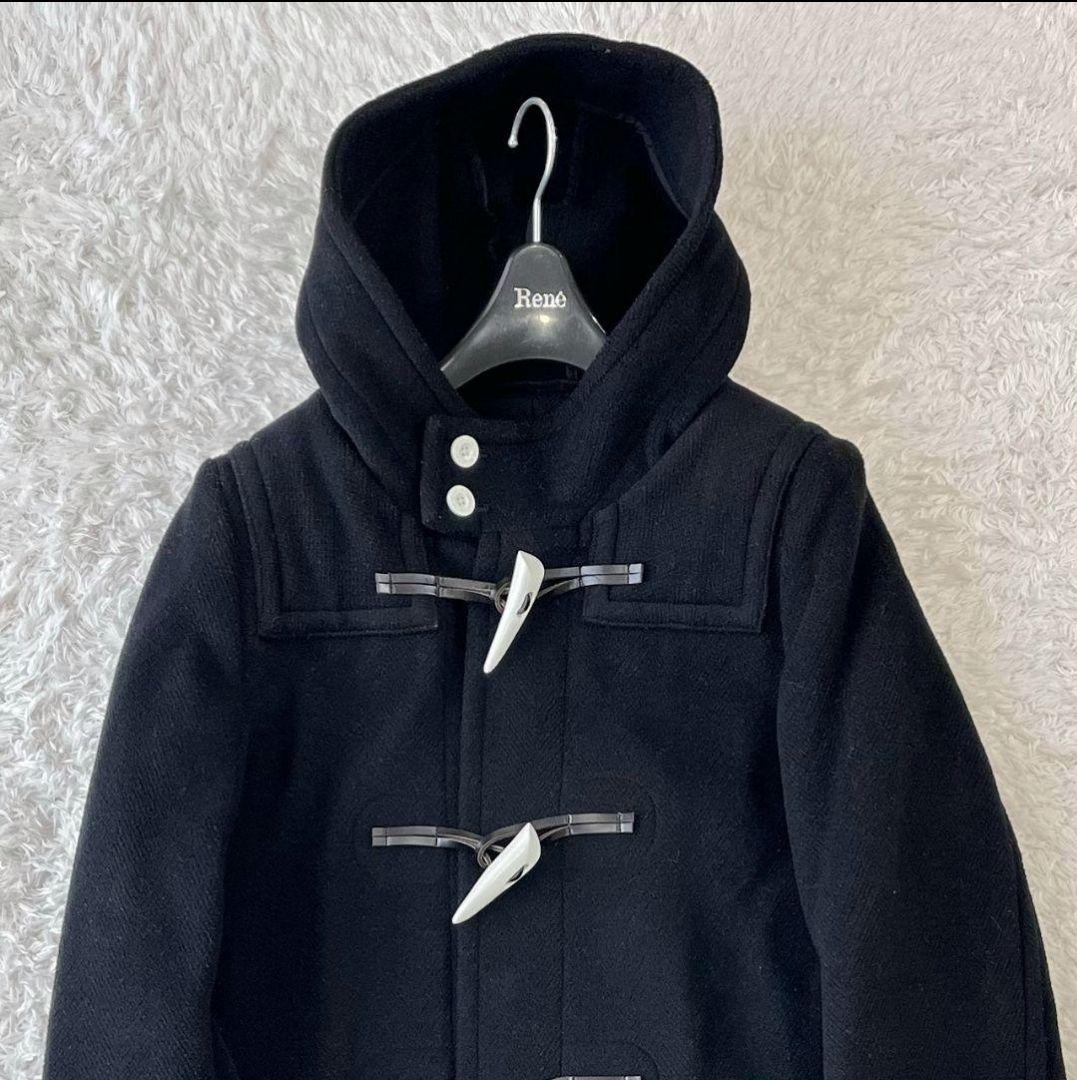 極美品 ハイク ダッフルコート ロング ヘリンボーン メルトン 白トグル 黒 L
