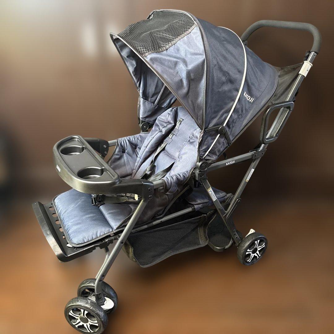 【良品】KATOJI 二人でゴー　2人乗りベビーカー　カトージ　ネイビー　軽量