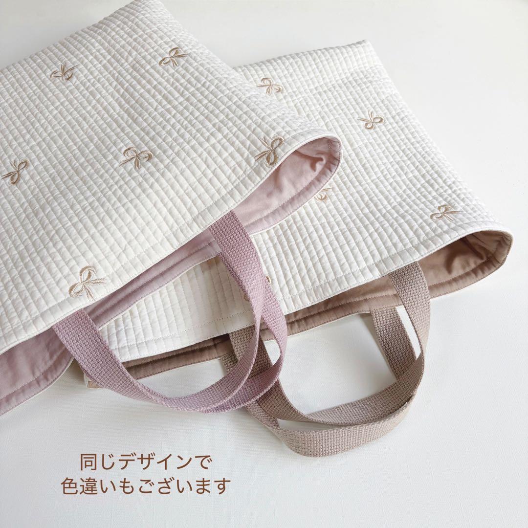 リボン刺繍　ヌビ　入園入学　3点セット　女の子　リボン　ゴールド　ブラウン　モカ