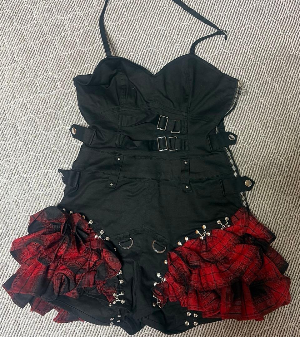 DustDevil ダストデビル チェックフリルオールインワンピース レッド