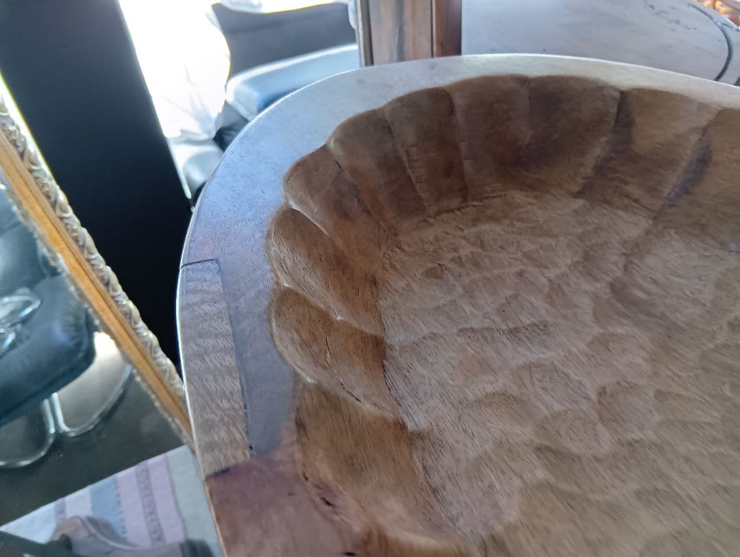 希少　1960's　オールドチーク　無垢材　ウッドカービング　バスケット　トレイ