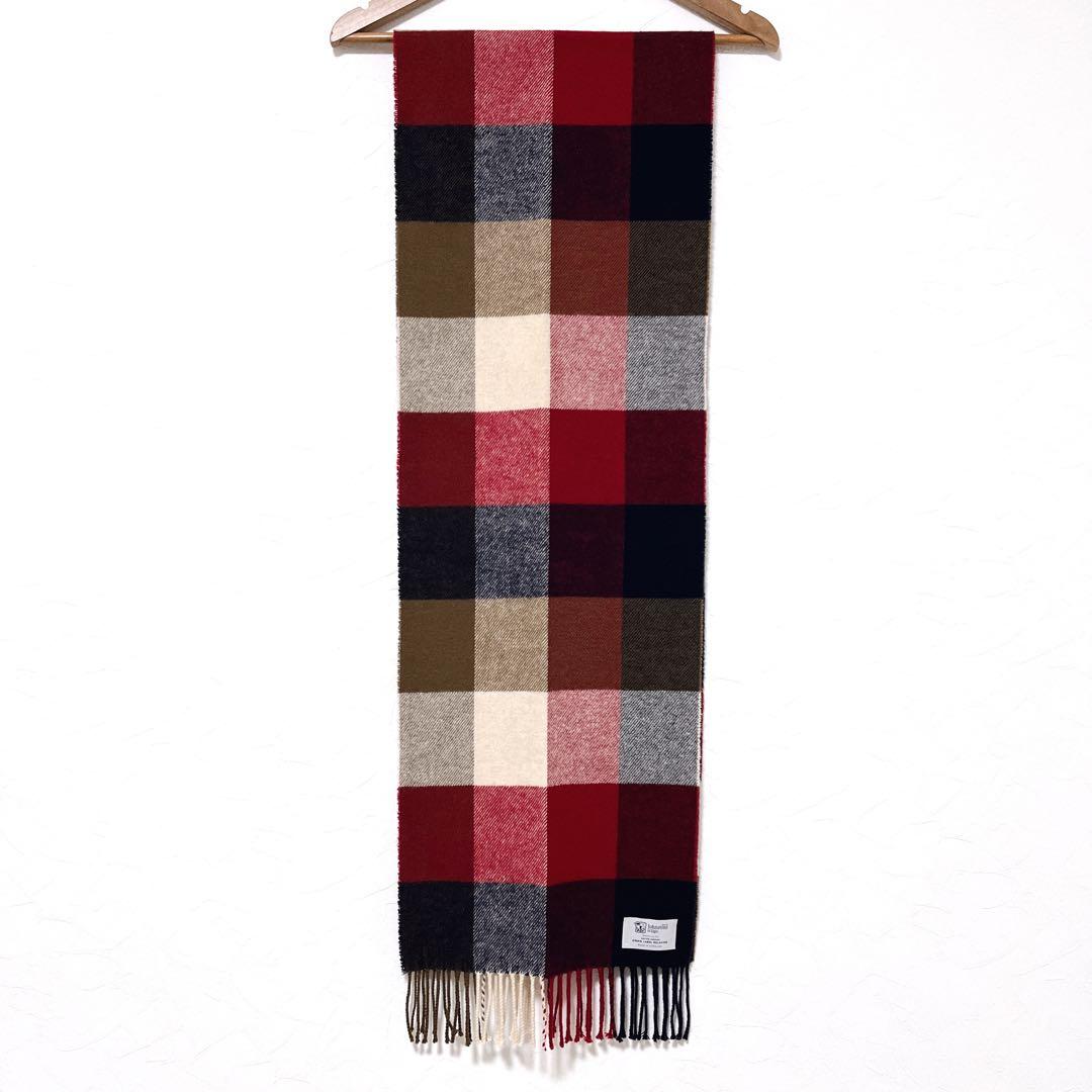 ジョンストンズ【美品】カシミヤ混 ブロックチェックマフラー グリーンレーベル別注