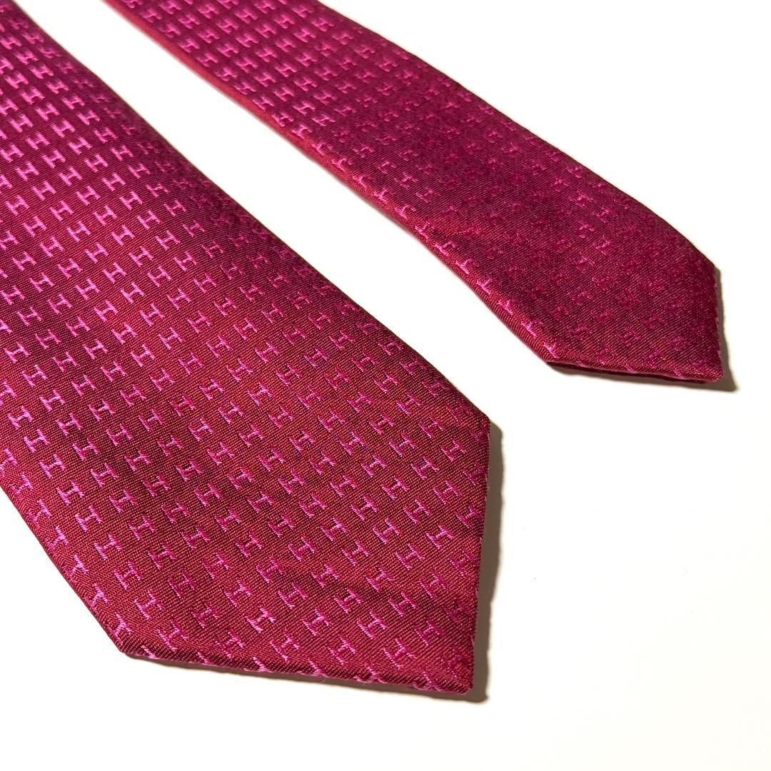 【美品】 HERMES エルメス H柄 ファソネ ネクタイ レッド系