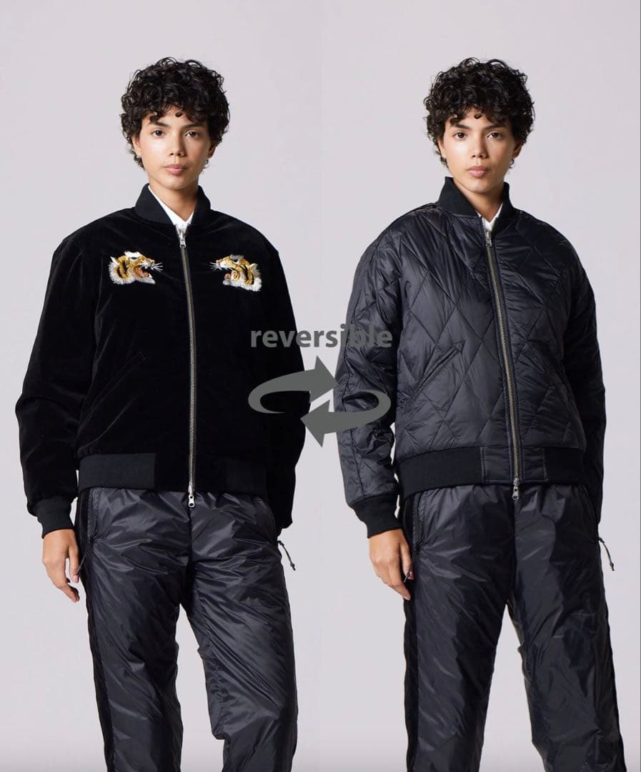 新品 TAION リバーシブル スカジャン ダウンジャケット 黒 L 虎