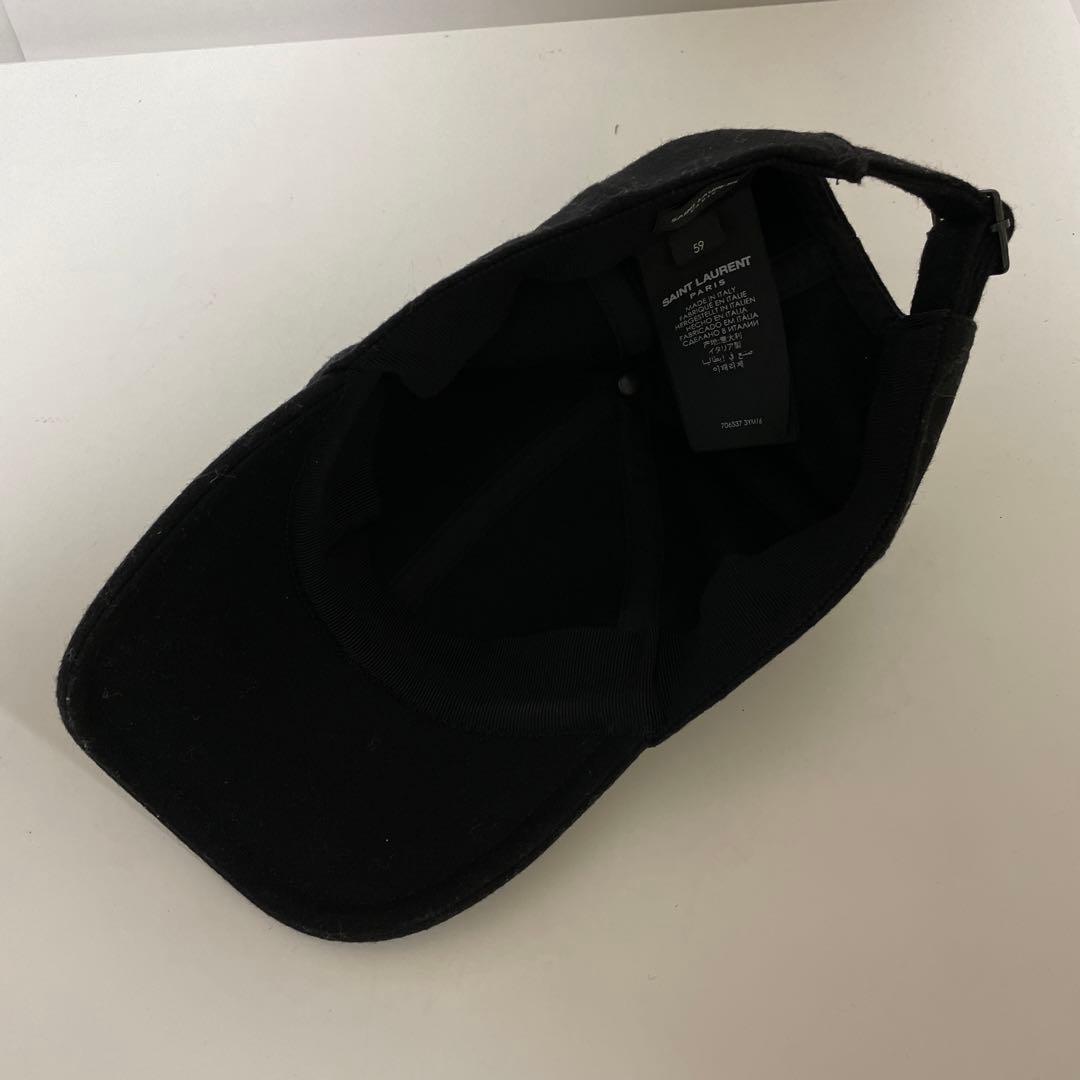 SAINT LAURENT キャップ カサンドラロゴ ブラック 59中古