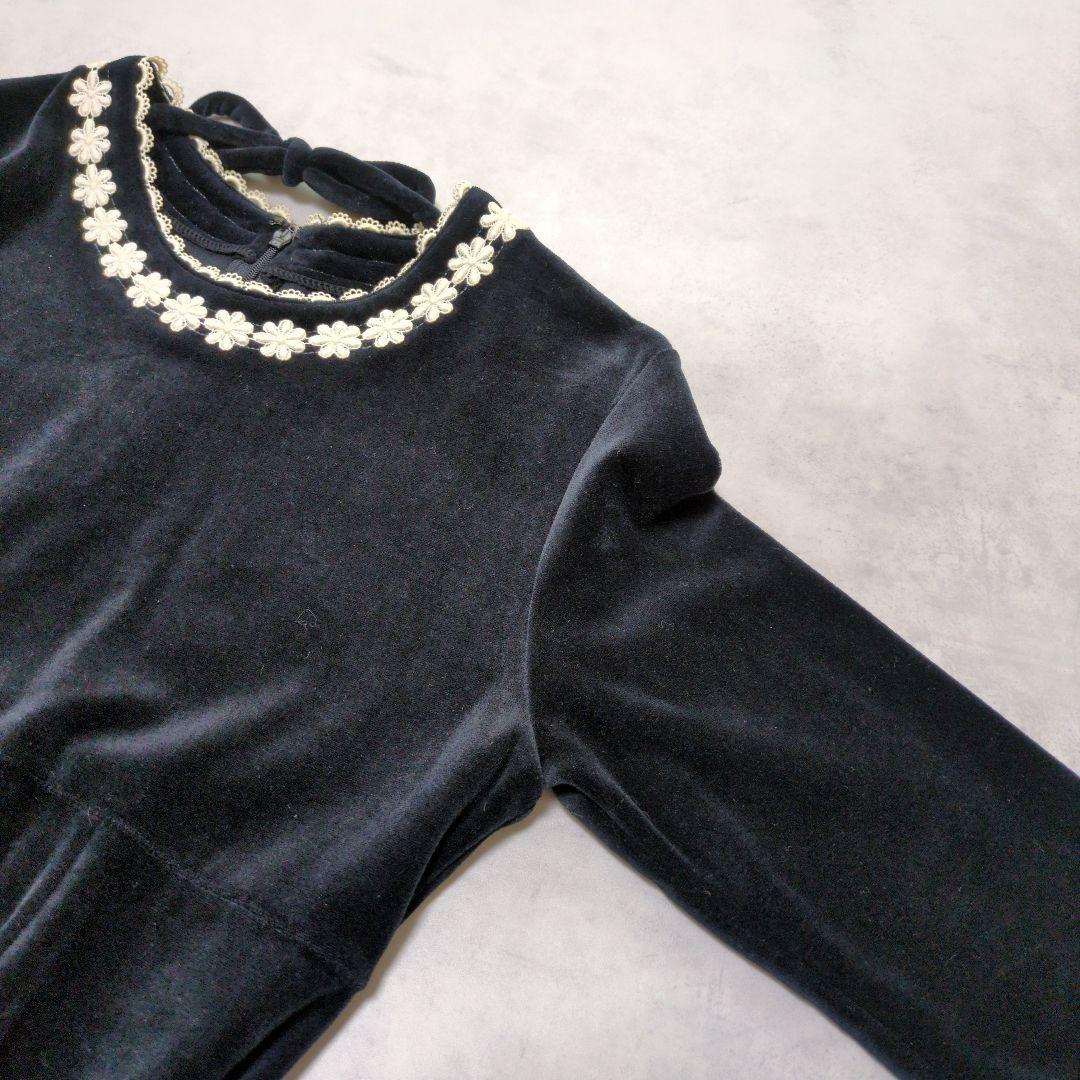 希少✨️Emily Temple ベロアワンピース❁レース刺繍 大人可愛い 黒