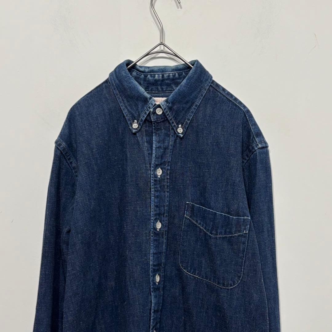 BONCOURA 濃紺 デニム ボタンダウン シャツ 耳 ワーク インディゴ S
