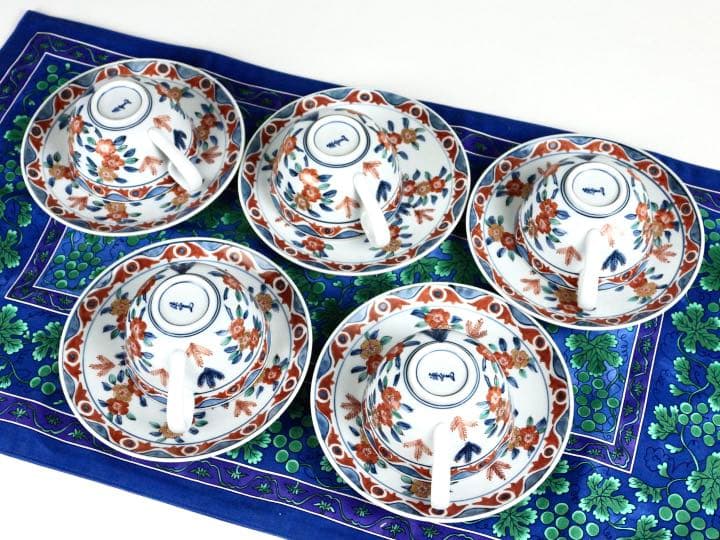 源右衛門 古伊万里 桜図 碗皿 カップ＆ソーサー かっ5客